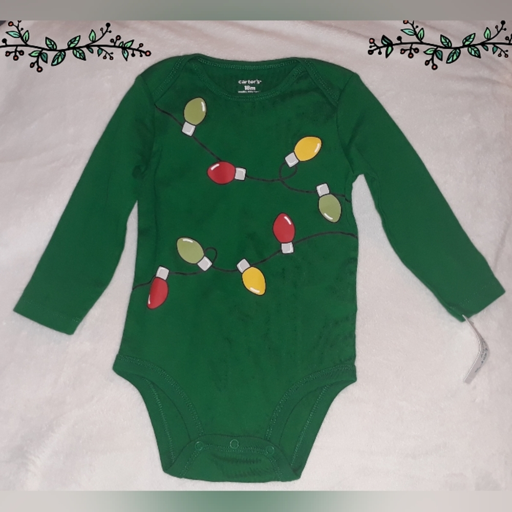 Carters Unisex Christmas Lights Button Snap onesie Size 18 Months New With Tags